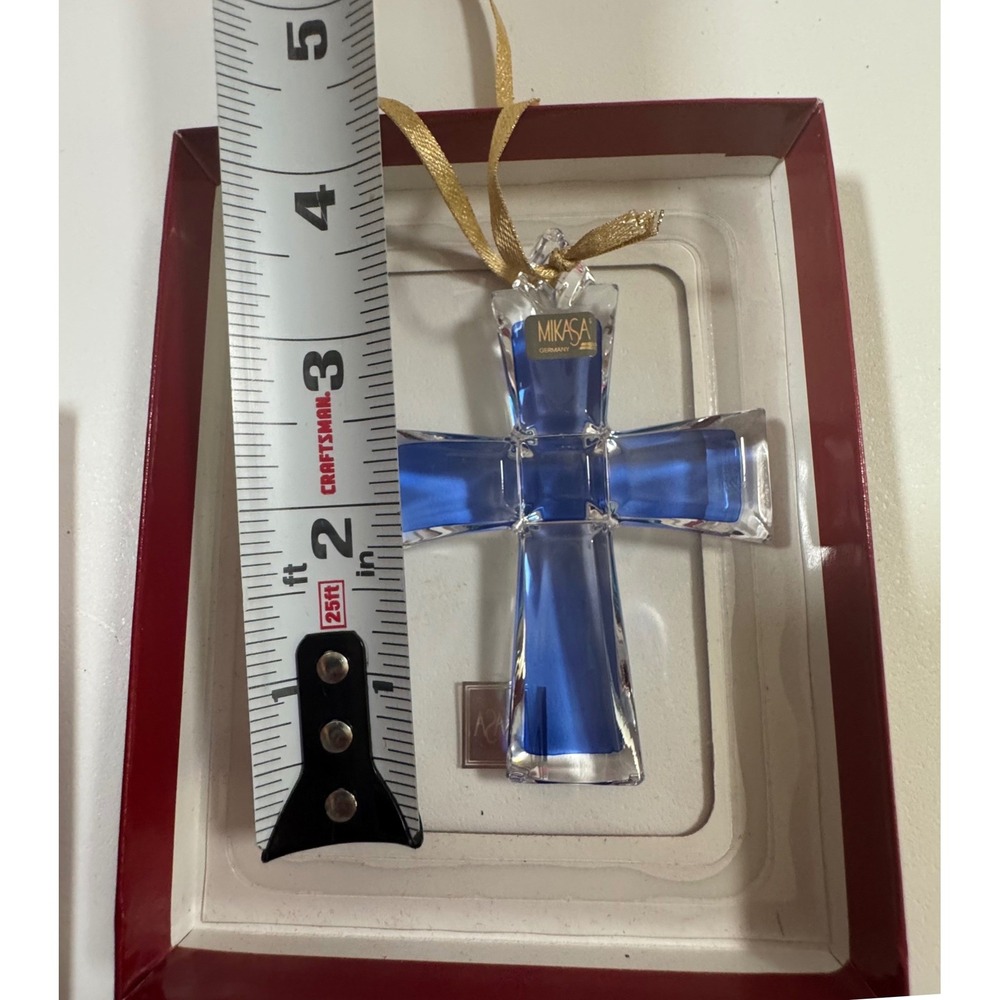 Mikasa Germany Cobalt Blue Clear Crystal Cross Ornament in Original Box - Picture 3 of 4